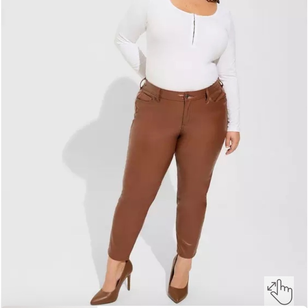 Perfect Skinny Faux Leather Mid Rise Pant Color Root Beer size R 18